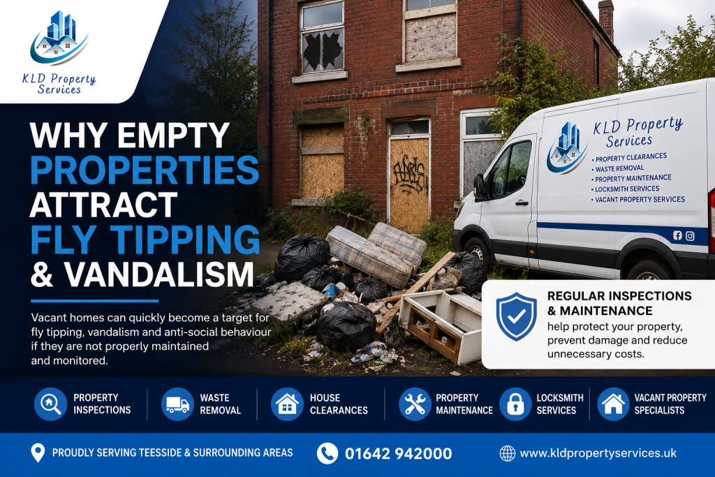 Fly tipping and vandalism outside a vacant property in Teesside
