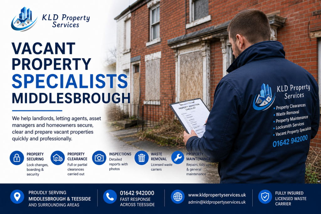 Vacant Property Specialists Middlesbrough | KLD Property Services Vacant property clearance and securing services in Middlesbrough by KLD Property Services
