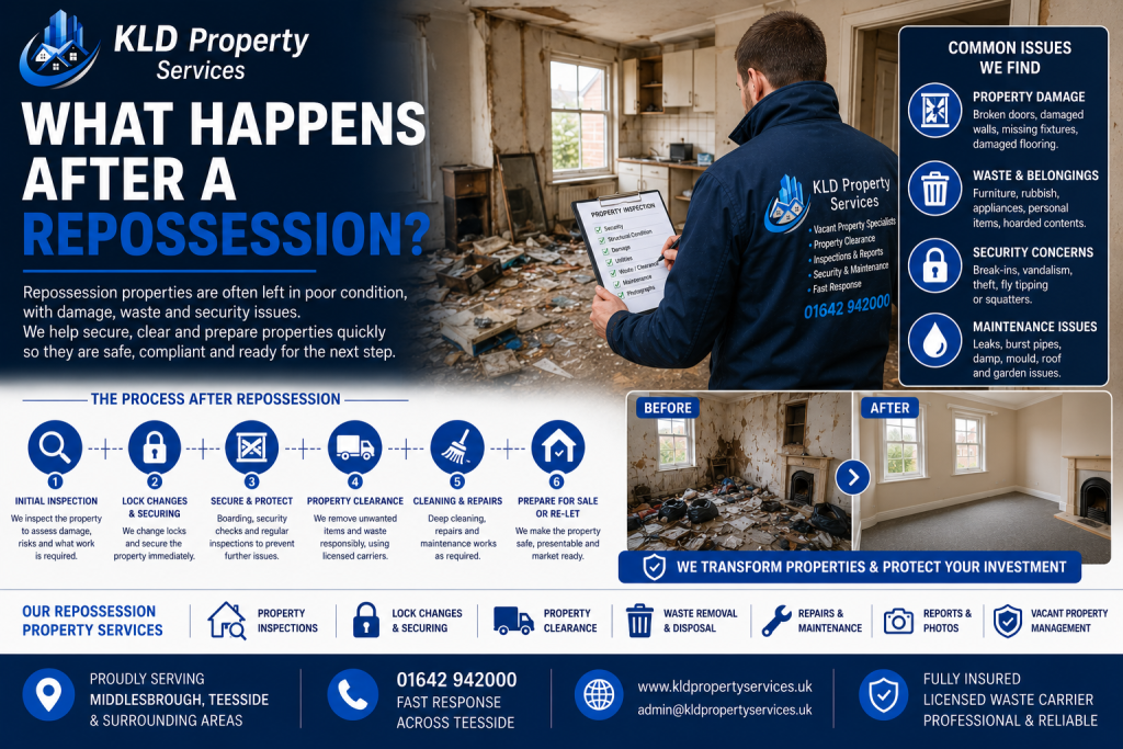 Repossession Property Services Middlesbrough | KLD Property Services Repossessed property clearance and securing services in Middlesbrough